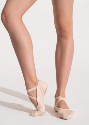 Demi-pointes danse classique bi-semelles en toile stretch saumon