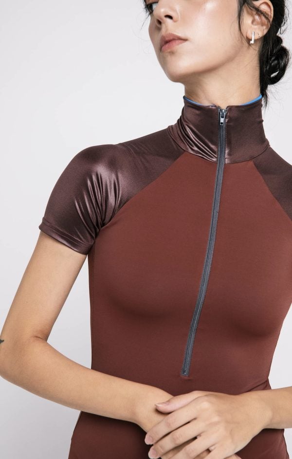Justaucorps Zidans Zippé Manches Courtes Terracota – Image 4