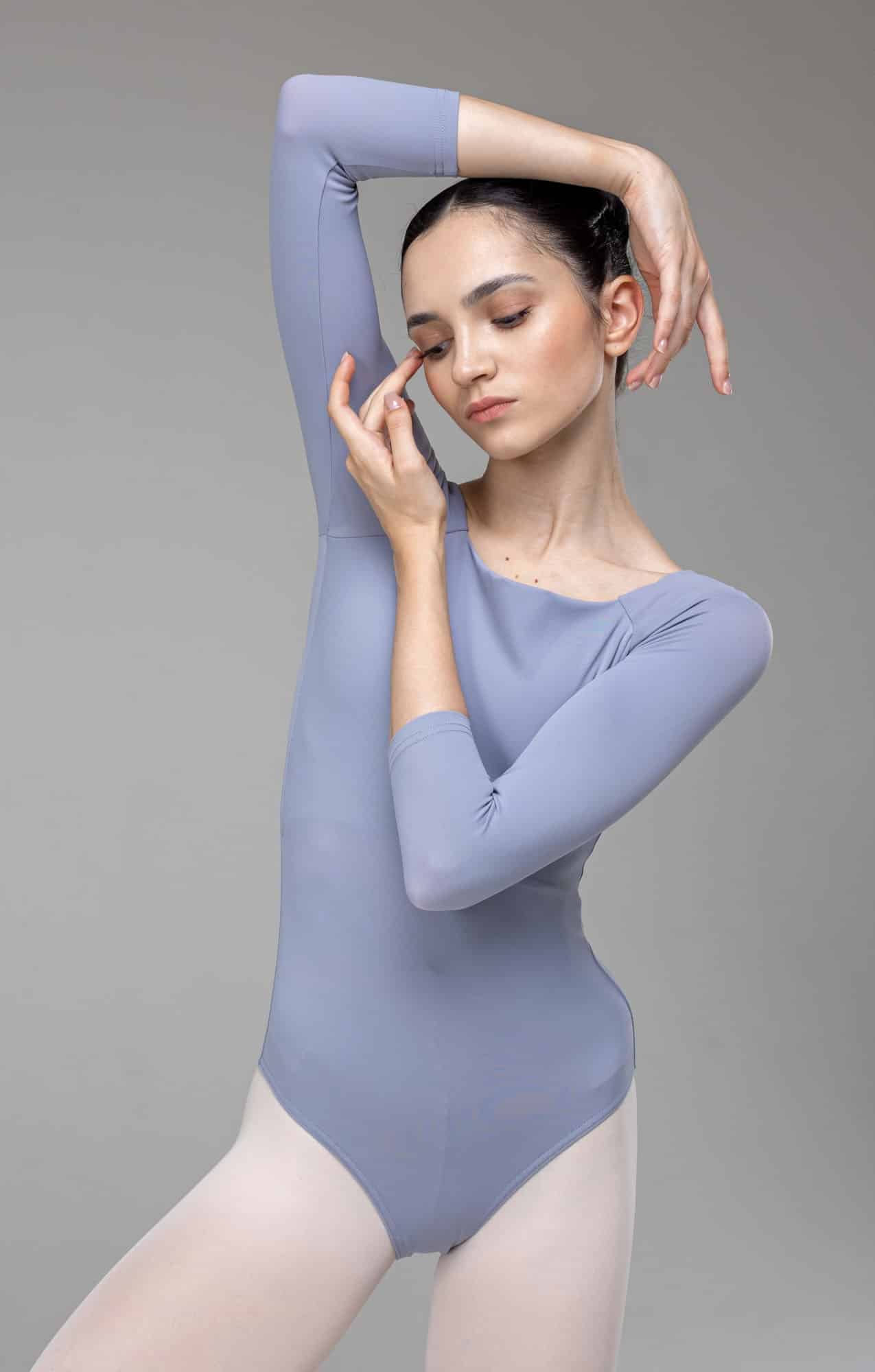 Pearl Grey Zidans 3/4 Sleeve Leotard.