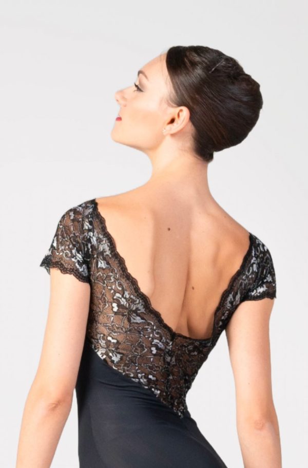 Justaucorps Noir manches courtes dentelle