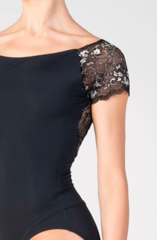 Justaucorps Harmony noir manches courtes dentelle